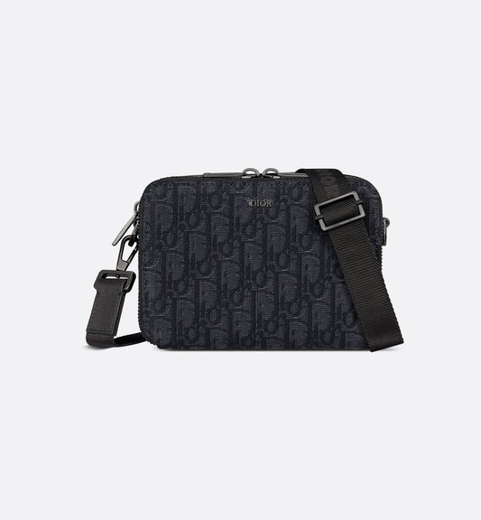Pochette zippée à bandoulière
Toile jacquard Dior Oblique noir - #1
