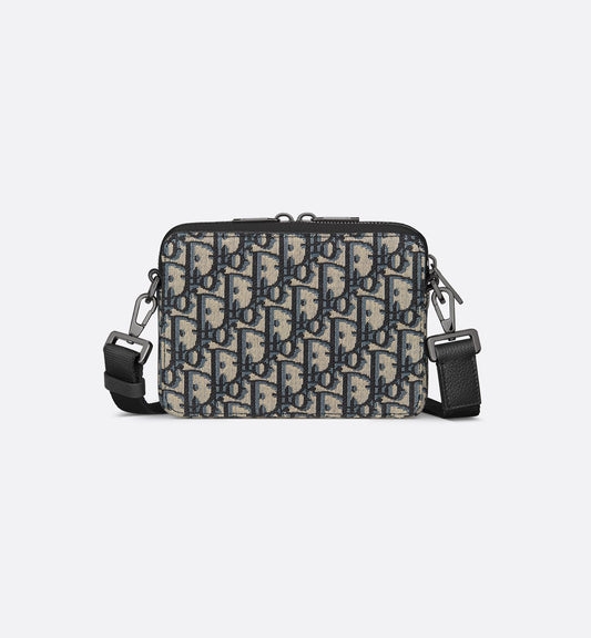 Pochette zippée à bandoulière Toile jacquard Dior Oblique noir